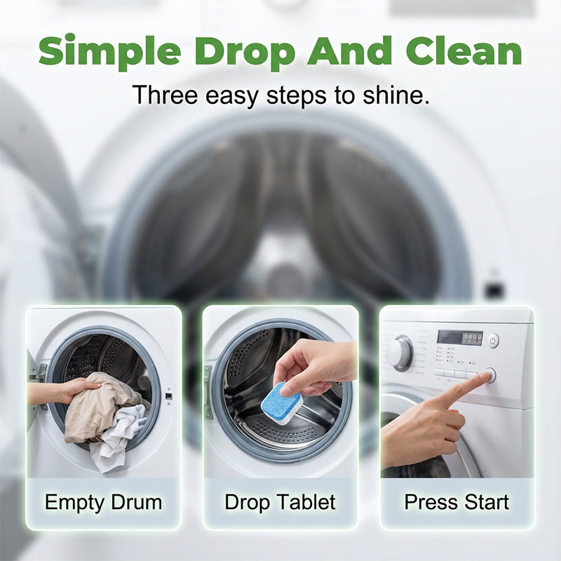🥳2026 HOT SALE🥳💞50K+ SOLD! 🧺💥 50% OFF! Washing Machine Cleaner Tablets – blast away hidden grime & musty odours. One tablet, hot cycle, fresh clothes every wash. Works in front & top loaders! ✅💚