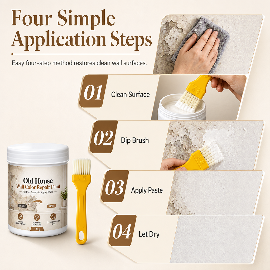 🥳2026 HOT SALE🥳💞50K+ SOLD! 🎨🧱 50% OFF! Wall Repair Touch-Up Paint – creamy high-opacity paste covers yellow stains & scuffs in one coat. 100g pack, 4 simple steps, peel-resistant. Restore walls effortlessly! 🏠✅