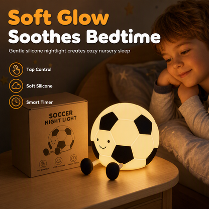 🥳2026 HOT SALE🥳💞50K+ SOLD! ⚽💡 50% OFF! Rechargeable Soccer Night Light – soft glow, tap control, squishy silicone. Kid-safe & soothing for bedtime! 🛡️💚