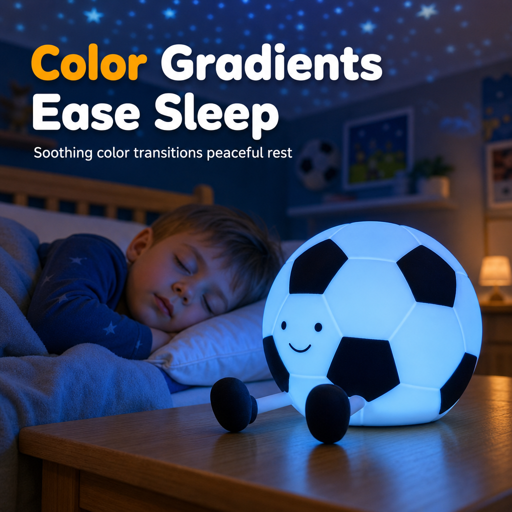 🥳2026 HOT SALE🥳💞50K+ SOLD! ⚽💡 50% OFF! Rechargeable Soccer Night Light – soft glow, tap control, squishy silicone. Kid-safe & soothing for bedtime! 🛡️💚