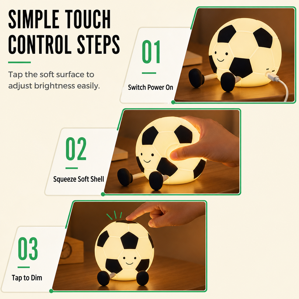 🥳2026 HOT SALE🥳💞50K+ SOLD! ⚽💡 50% OFF! Rechargeable Soccer Night Light – soft glow, tap control, squishy silicone. Kid-safe & soothing for bedtime! 🛡️💚