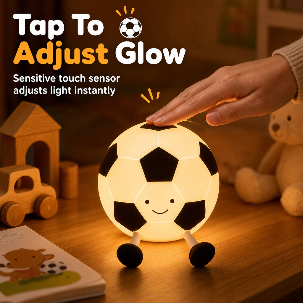🥳2026 HOT SALE🥳💞50K+ SOLD! ⚽💡 50% OFF! Rechargeable Soccer Night Light – soft glow, tap control, squishy silicone. Kid-safe & soothing for bedtime! 🛡️💚