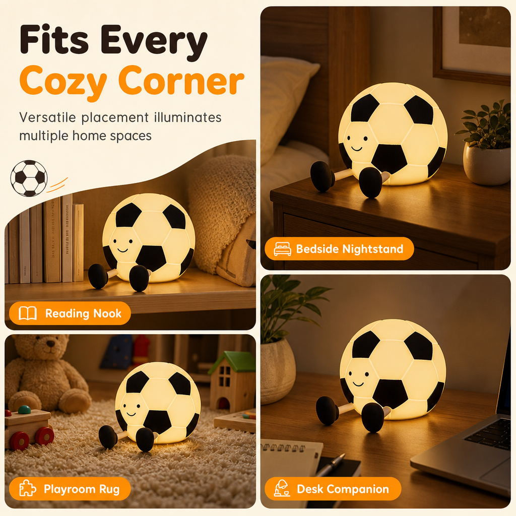 🥳2026 HOT SALE🥳💞50K+ SOLD! ⚽💡 50% OFF! Rechargeable Soccer Night Light – soft glow, tap control, squishy silicone. Kid-safe & soothing for bedtime! 🛡️💚