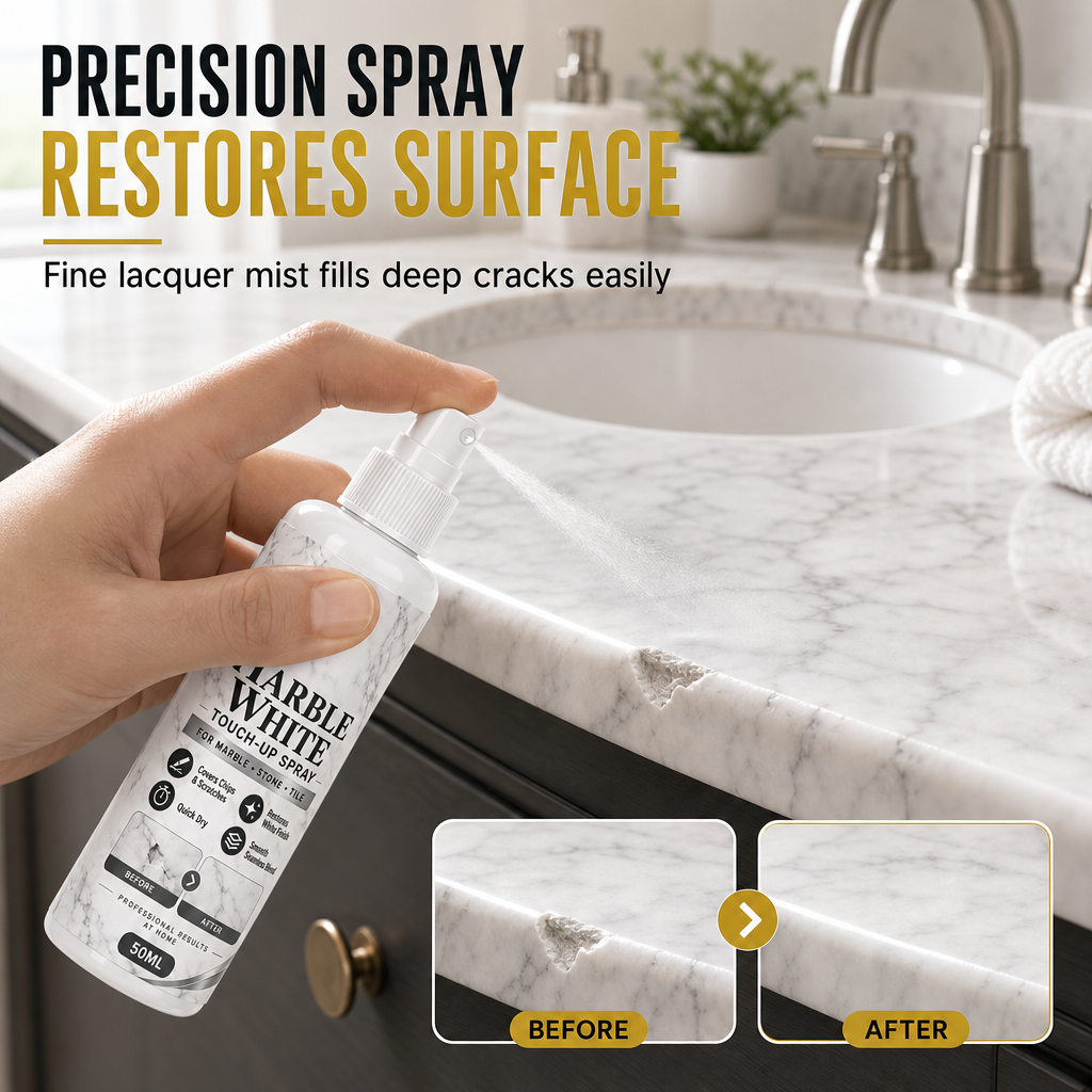 🥳2026 HOT SALE🥳💞50K+ SOLD! 🛠️💎 50% OFF! Marble White Touch-Up Spray Paint – precision spray restores chipped countertops & tiles to a seamless glossy finish. 50ml, 3 easy steps, no brush marks! 🏠✨