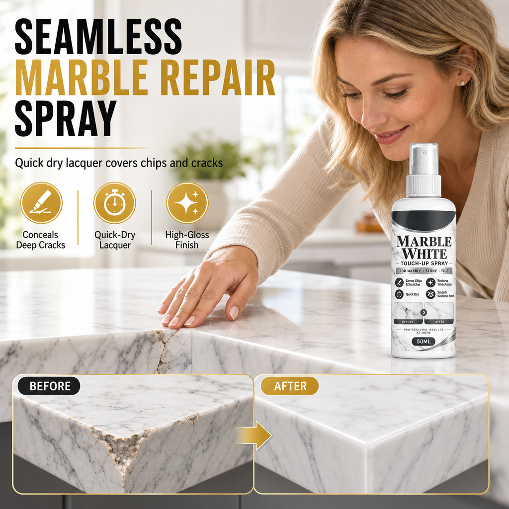 🥳2026 HOT SALE🥳💞50K+ SOLD! 🛠️💎 50% OFF! Marble White Touch-Up Spray Paint – precision spray restores chipped countertops & tiles to a seamless glossy finish. 50ml, 3 easy steps, no brush marks! 🏠✨