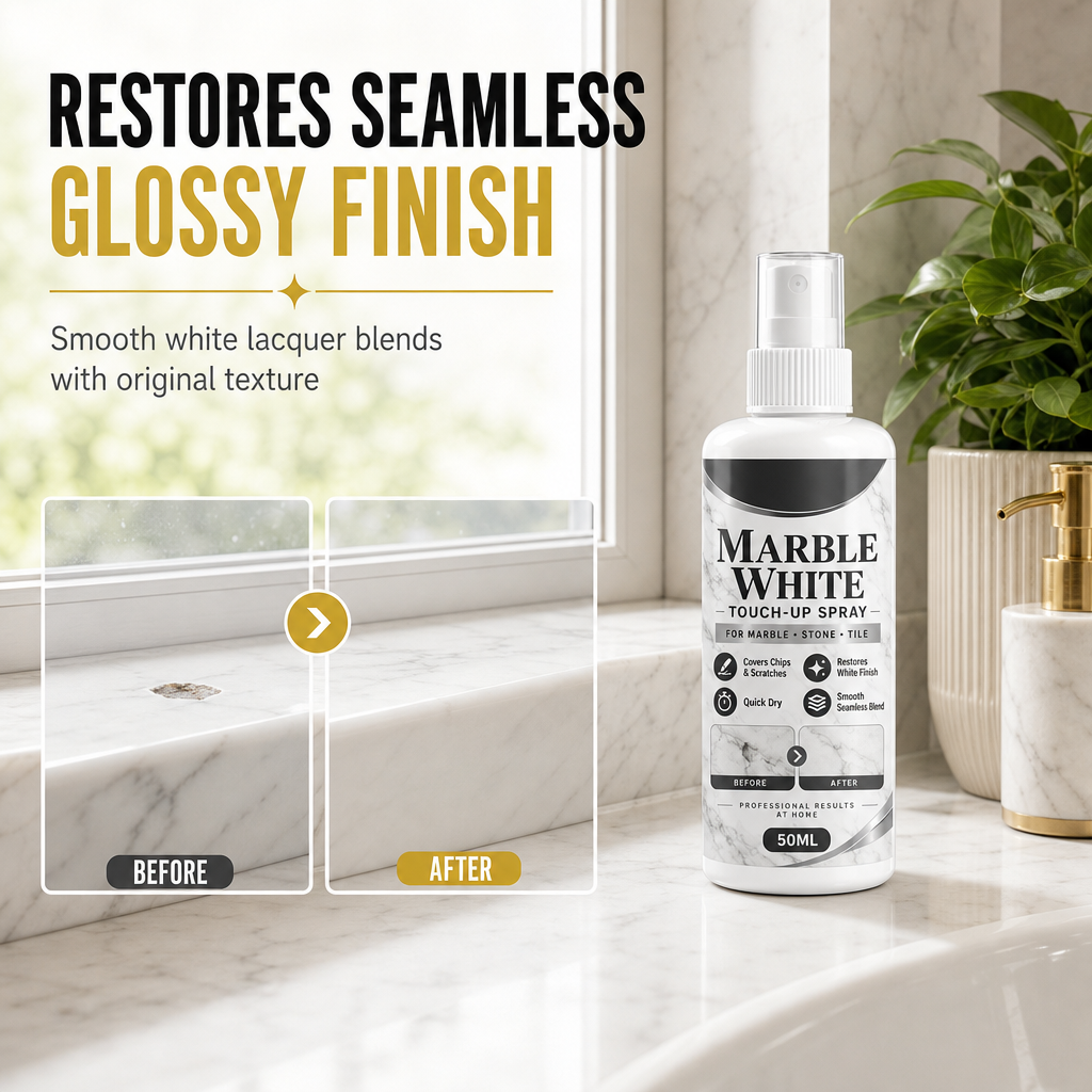 🥳2026 HOT SALE🥳💞50K+ SOLD! 🛠️💎 50% OFF! Marble White Touch-Up Spray Paint – precision spray restores chipped countertops & tiles to a seamless glossy finish. 50ml, 3 easy steps, no brush marks! 🏠✨