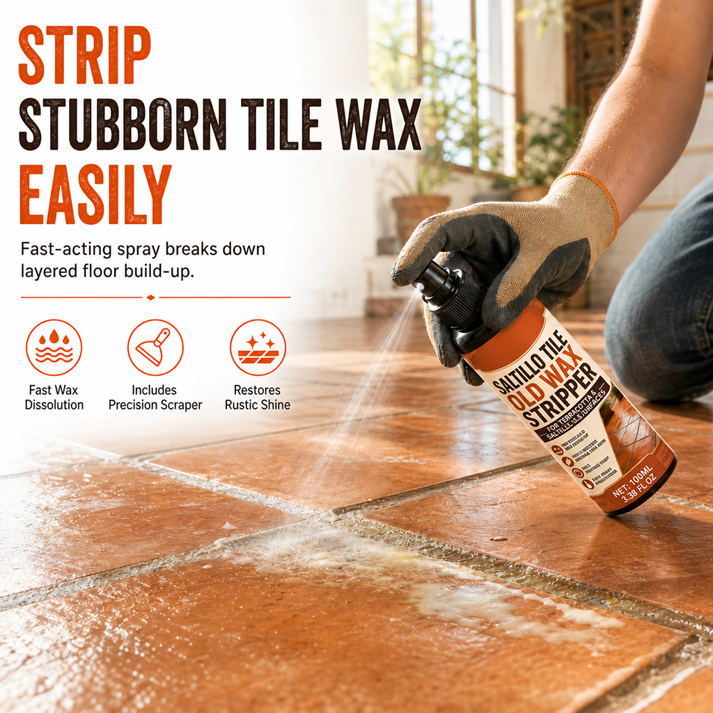 🥳2026 HOT SALE🥳💞50K+ SOLD! 🧴🧽 50% OFF! Terracotta & Saltillo Tile Wax Remover Spray – active foam dissolves thick wax, includes scraper. Restore natural matte finish in 3 steps! 🏺✨