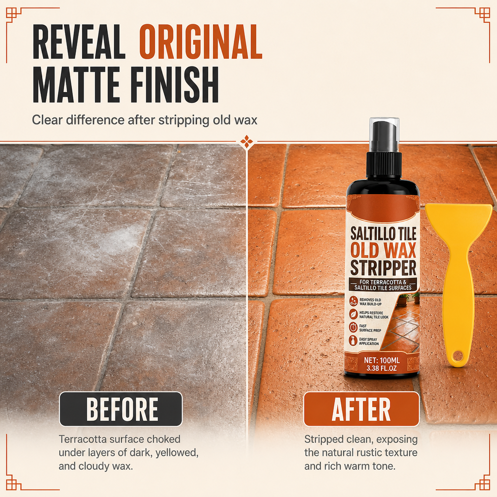 🥳2026 HOT SALE🥳💞50K+ SOLD! 🧴🧽 50% OFF! Terracotta & Saltillo Tile Wax Remover Spray – active foam dissolves thick wax, includes scraper. Restore natural matte finish in 3 steps! 🏺✨