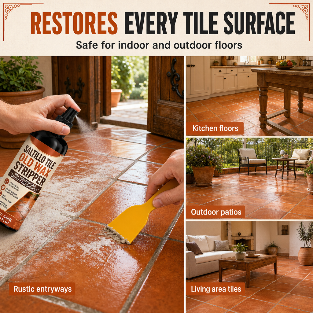 🥳2026 HOT SALE🥳💞50K+ SOLD! 🧴🧽 50% OFF! Terracotta & Saltillo Tile Wax Remover Spray – active foam dissolves thick wax, includes scraper. Restore natural matte finish in 3 steps! 🏺✨