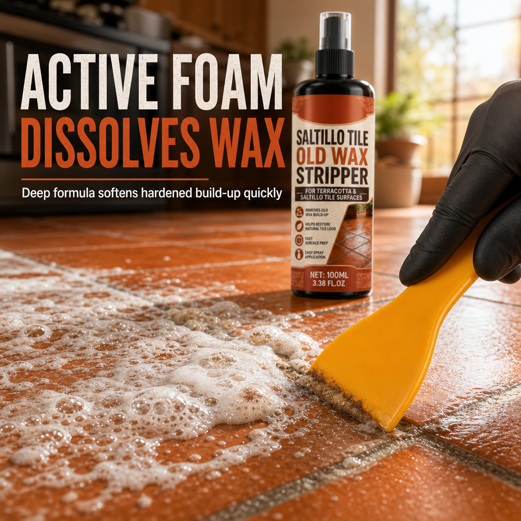 🥳2026 HOT SALE🥳💞50K+ SOLD! 🧴🧽 50% OFF! Terracotta & Saltillo Tile Wax Remover Spray – active foam dissolves thick wax, includes scraper. Restore natural matte finish in 3 steps! 🏺✨