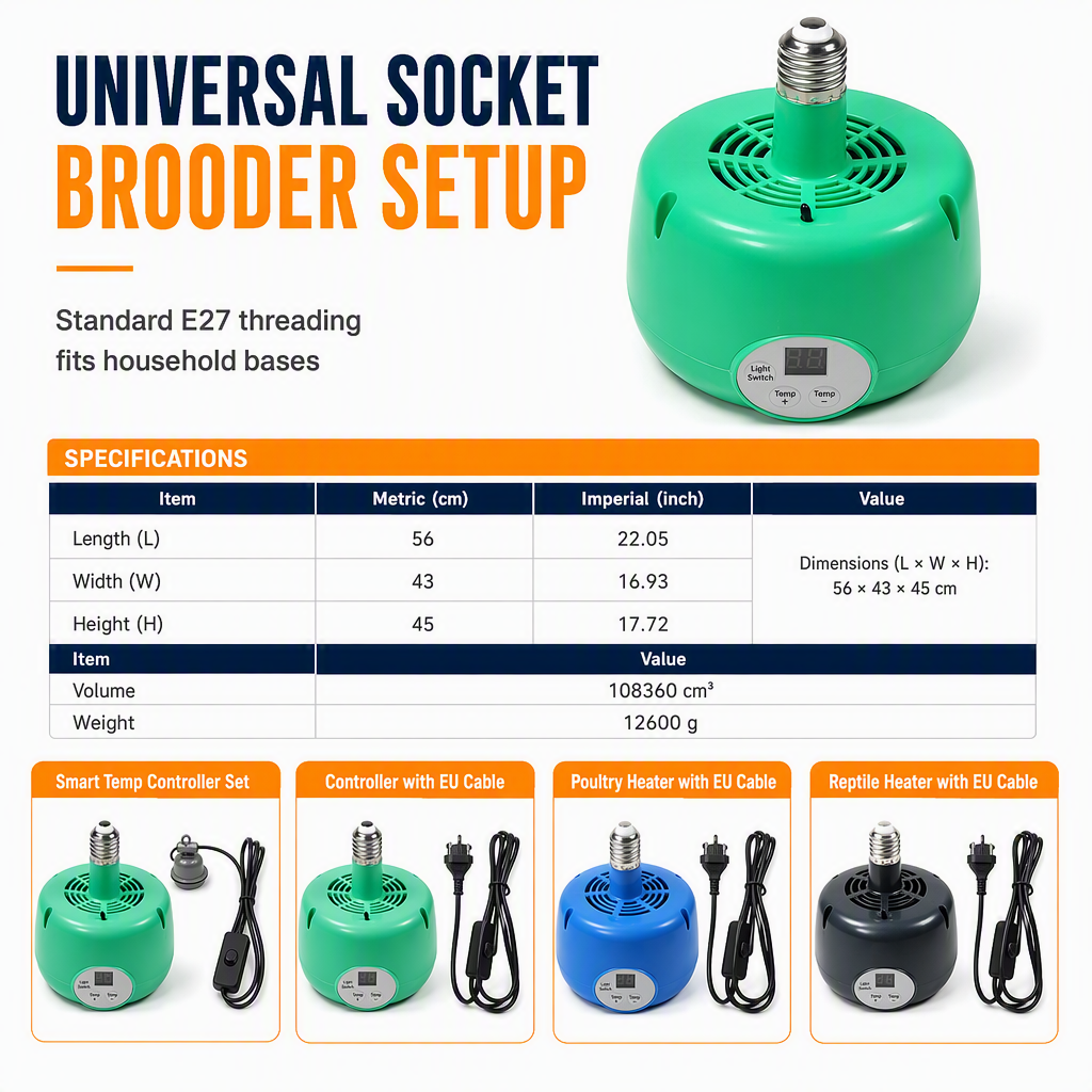 🥳2026 HOT SALE🥳💞50K+ SOLD! 🐥🔥 50% OFF! Intelligent Brooder Heater – digital temp control & forced-air circulation for even warmth. E27 screw-in, for chicks & small animals. Safe & compact! 🛡️✅