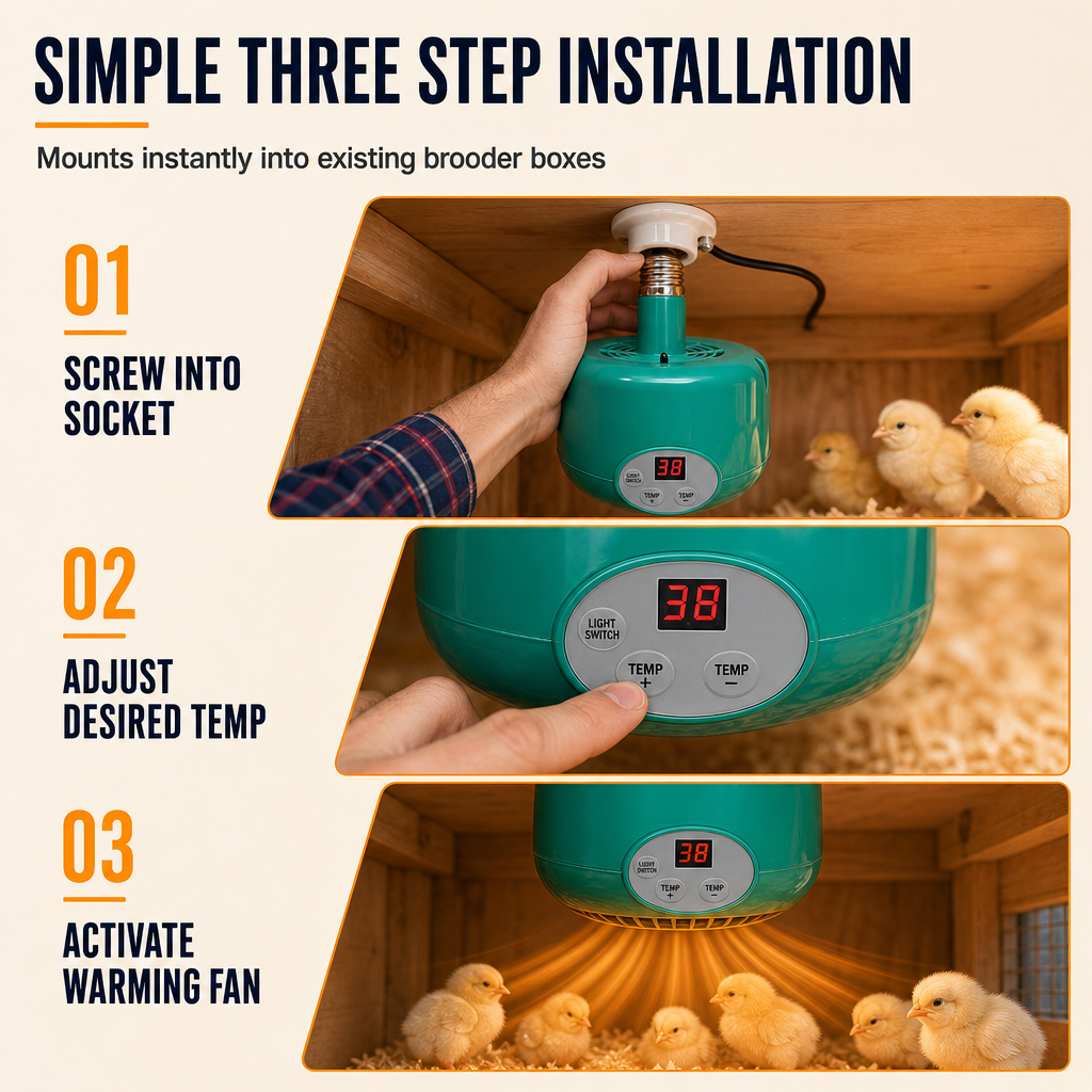 🥳2026 HOT SALE🥳💞50K+ SOLD! 🐥🔥 50% OFF! Intelligent Brooder Heater – digital temp control & forced-air circulation for even warmth. E27 screw-in, for chicks & small animals. Safe & compact! 🛡️✅
