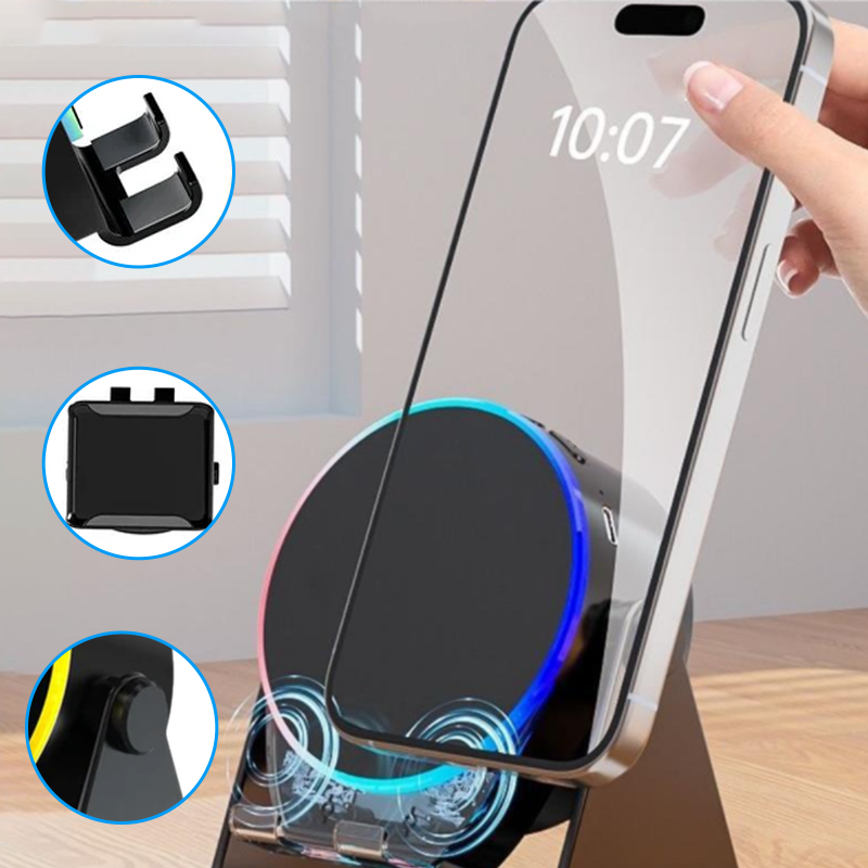 🥳2026 HOT SALE🥳💞50K+ SOLD! 🎵📱 50% OFF! 4-in-1 Wireless Speaker Stand – induction speaker, Bluetooth, phone stand & RGB light. 360° rotation, 2000mAh, IPX7 waterproof. Immersive sound anywhere! 🛡️🔋