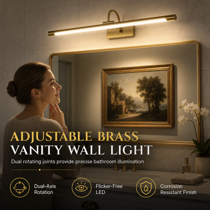 🥳2026 HOT SALE🥳💞50K+ SOLD! 💡✨ 50% OFF! Modern LED Bathroom Vanity Light – adjustable brass body, dual-axis rotation, museum-quality spotlight, flicker-free. Perfect for mirrors & wall art! 🛡️💪