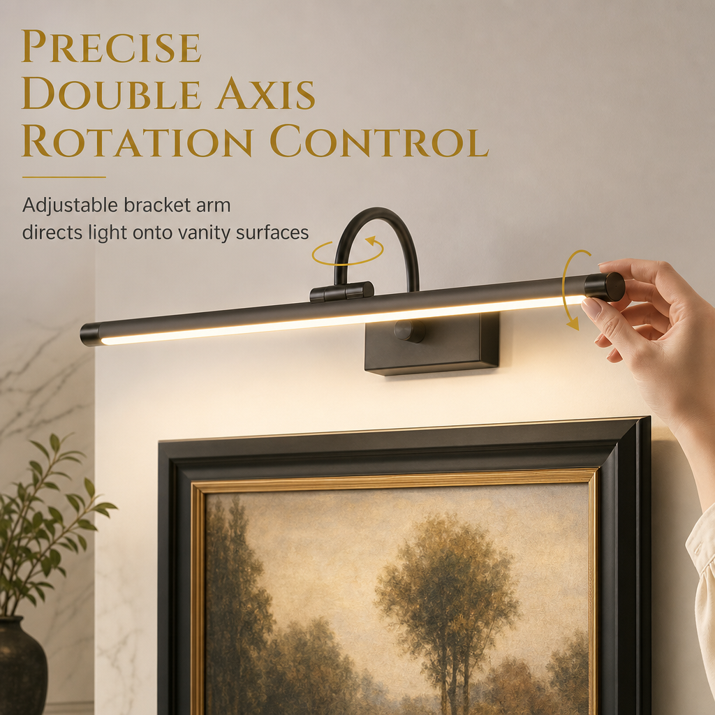 🥳2026 HOT SALE🥳💞50K+ SOLD! 💡✨ 50% OFF! Modern LED Bathroom Vanity Light – adjustable brass body, dual-axis rotation, museum-quality spotlight, flicker-free. Perfect for mirrors & wall art! 🛡️💪