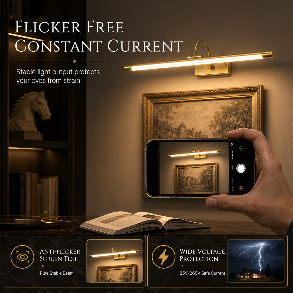 🥳2026 HOT SALE🥳💞50K+ SOLD! 💡✨ 50% OFF! Modern LED Bathroom Vanity Light – adjustable brass body, dual-axis rotation, museum-quality spotlight, flicker-free. Perfect for mirrors & wall art! 🛡️💪