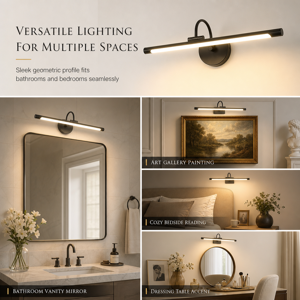 🥳2026 HOT SALE🥳💞50K+ SOLD! 💡✨ 50% OFF! Modern LED Bathroom Vanity Light – adjustable brass body, dual-axis rotation, museum-quality spotlight, flicker-free. Perfect for mirrors & wall art! 🛡️💪