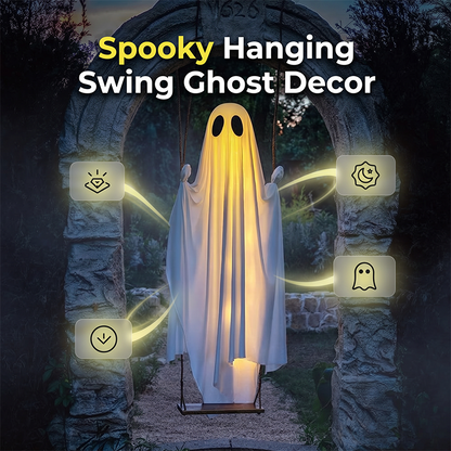 🥳2026 HOT SALE🥳💞50K+ SOLD! 👻🎃 50% OFF! Halloween Hanging Swing Ghost – dual glow LED, weatherproof fabric, remote control. Haunt your garden & delight trick-or-treaters! 🏠✨
