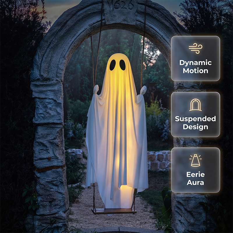 🥳2026 HOT SALE🥳💞50K+ SOLD! 👻🎃 50% OFF! Halloween Hanging Swing Ghost – dual glow LED, weatherproof fabric, remote control. Haunt your garden & delight trick-or-treaters! 🏠✨