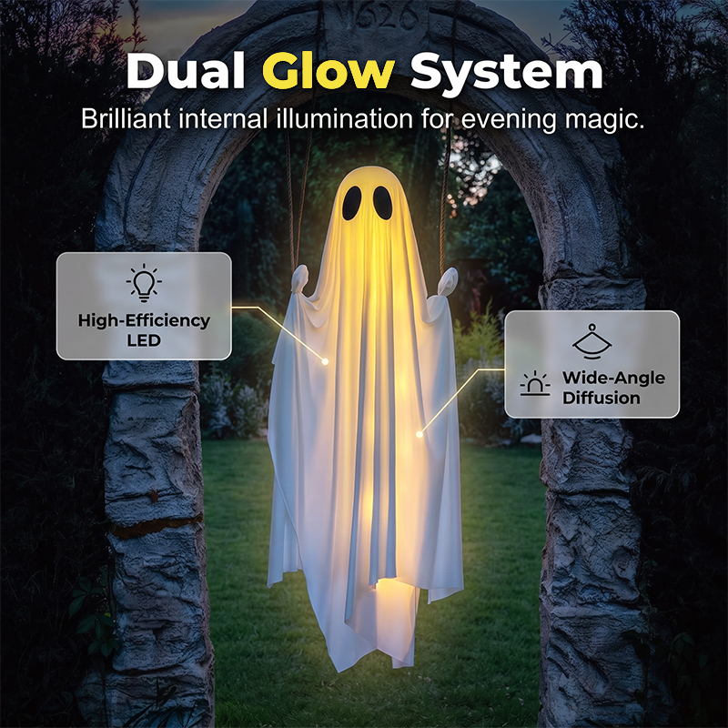 🥳2026 HOT SALE🥳💞50K+ SOLD! 👻🎃 50% OFF! Halloween Hanging Swing Ghost – dual glow LED, weatherproof fabric, remote control. Haunt your garden & delight trick-or-treaters! 🏠✨