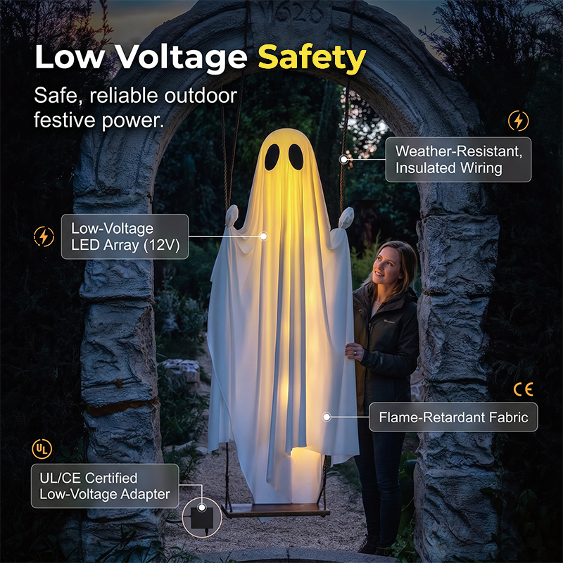 🥳2026 HOT SALE🥳💞50K+ SOLD! 👻🎃 50% OFF! Halloween Hanging Swing Ghost – dual glow LED, weatherproof fabric, remote control. Haunt your garden & delight trick-or-treaters! 🏠✨