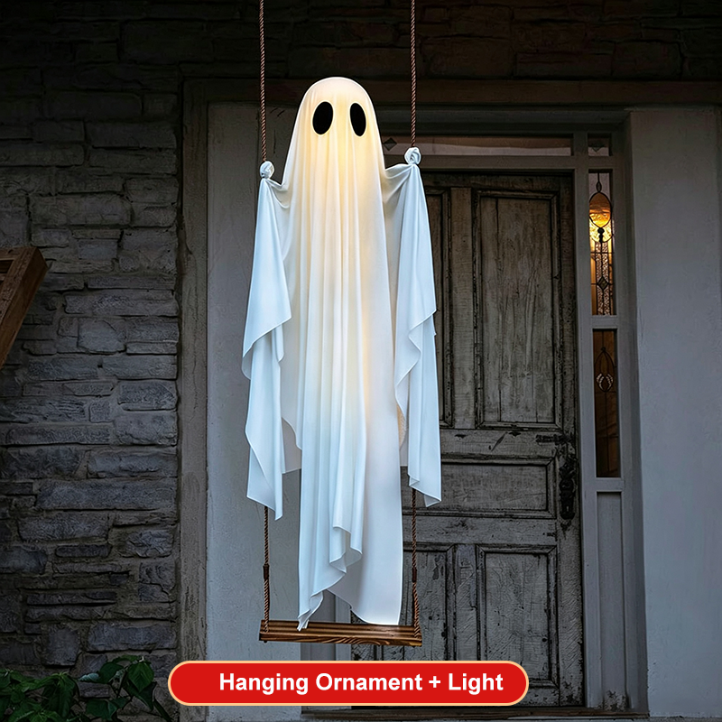 🥳2026 HOT SALE🥳💞50K+ SOLD! 👻🎃 50% OFF! Halloween Hanging Swing Ghost – dual glow LED, weatherproof fabric, remote control. Haunt your garden & delight trick-or-treaters! 🏠✨