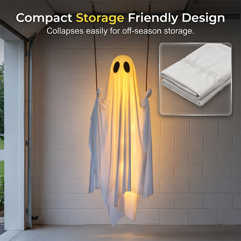 🥳2026 HOT SALE🥳💞50K+ SOLD! 👻🎃 50% OFF! Halloween Hanging Swing Ghost – dual glow LED, weatherproof fabric, remote control. Haunt your garden & delight trick-or-treaters! 🏠✨