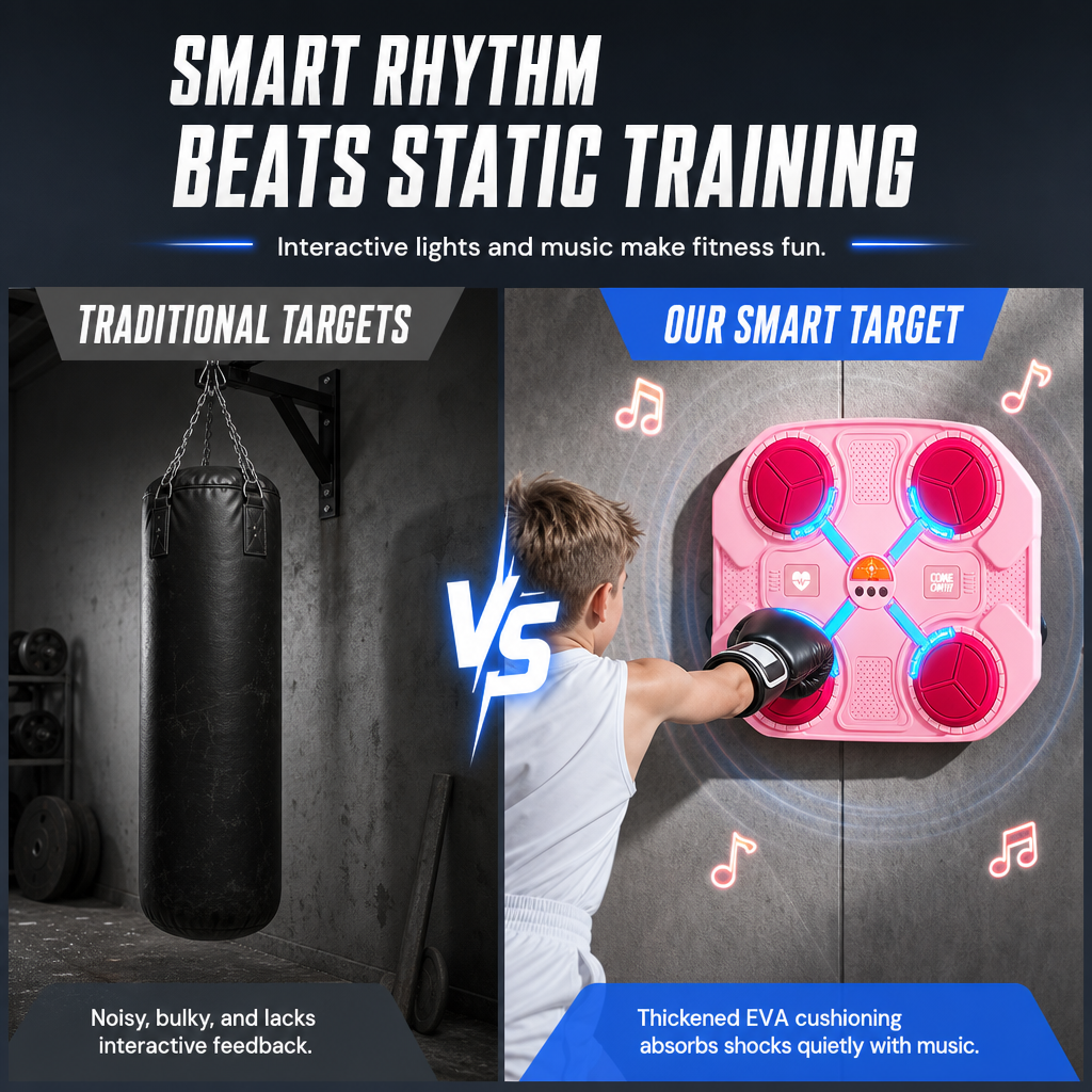 🥳2026 HOT SALE🥳💞50K+ SOLD! 🥊🎵 50% OFF! Kids Music Boxing Target – rhythm LED lights, Bluetooth music sync, shock-absorbing, wall-mount. Fun fitness & stress relief for kids! 🛡️💪