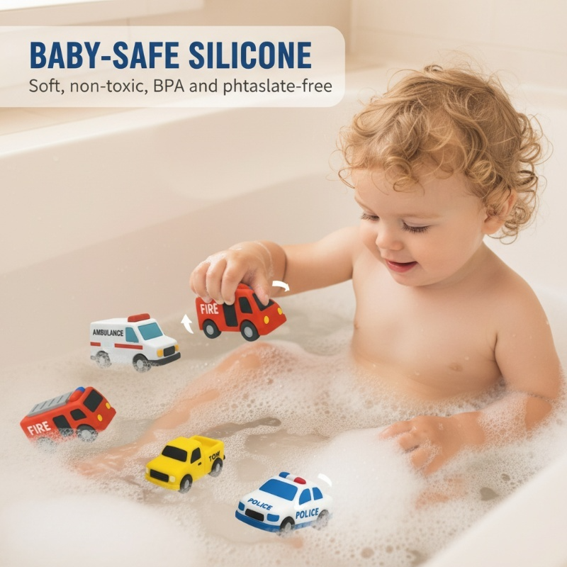 🥳2026 HOT SALE🥳💞50K+ SOLD! 🛁🚗 50% OFF! 6PCS Mold-Free Baby Silicone Bath Toys – soft, safe & fully sealed. No holes, no mould! Float, squeeze & learn colours. Perfect for grandkids! 🧼💚