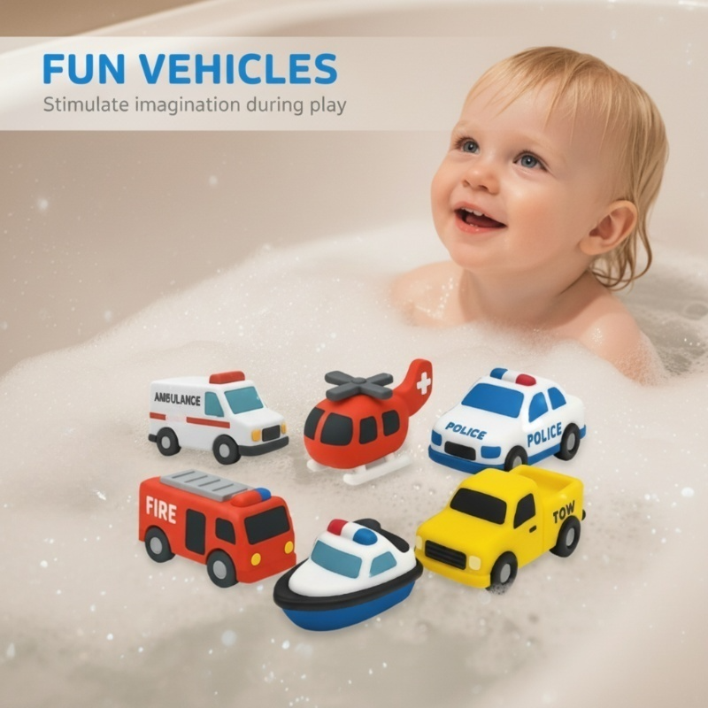 🥳2026 HOT SALE🥳💞50K+ SOLD! 🛁🚗 50% OFF! 6PCS Mold-Free Baby Silicone Bath Toys – soft, safe & fully sealed. No holes, no mould! Float, squeeze & learn colours. Perfect for grandkids! 🧼💚