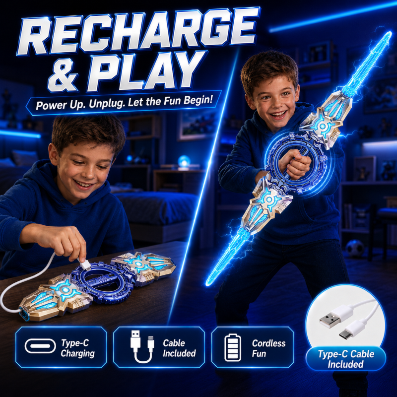 🥳2026 HOT SALE🥳💞50K+ SOLD! ⚔️✨ 50% OFF! Rechargeable Double-Blade Light Up Sword – 360° spin, extendable, 24 light modes, motion sounds, USB-C. Epic gift for kids 6+! 🎁💪
