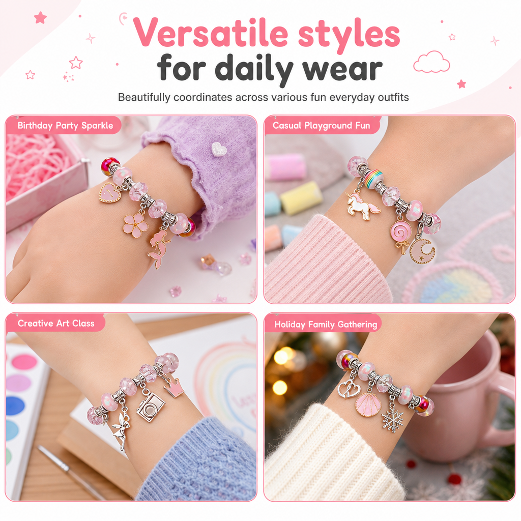 🥳2026 HOT SALE🥳💞50K+ SOLD! 🎄✨ 50% OFF! Kids DIY Charm Bracelet Making Kit – colorful beads & pendants, no tools needed. Screen-free creativity for kids! 👧💚