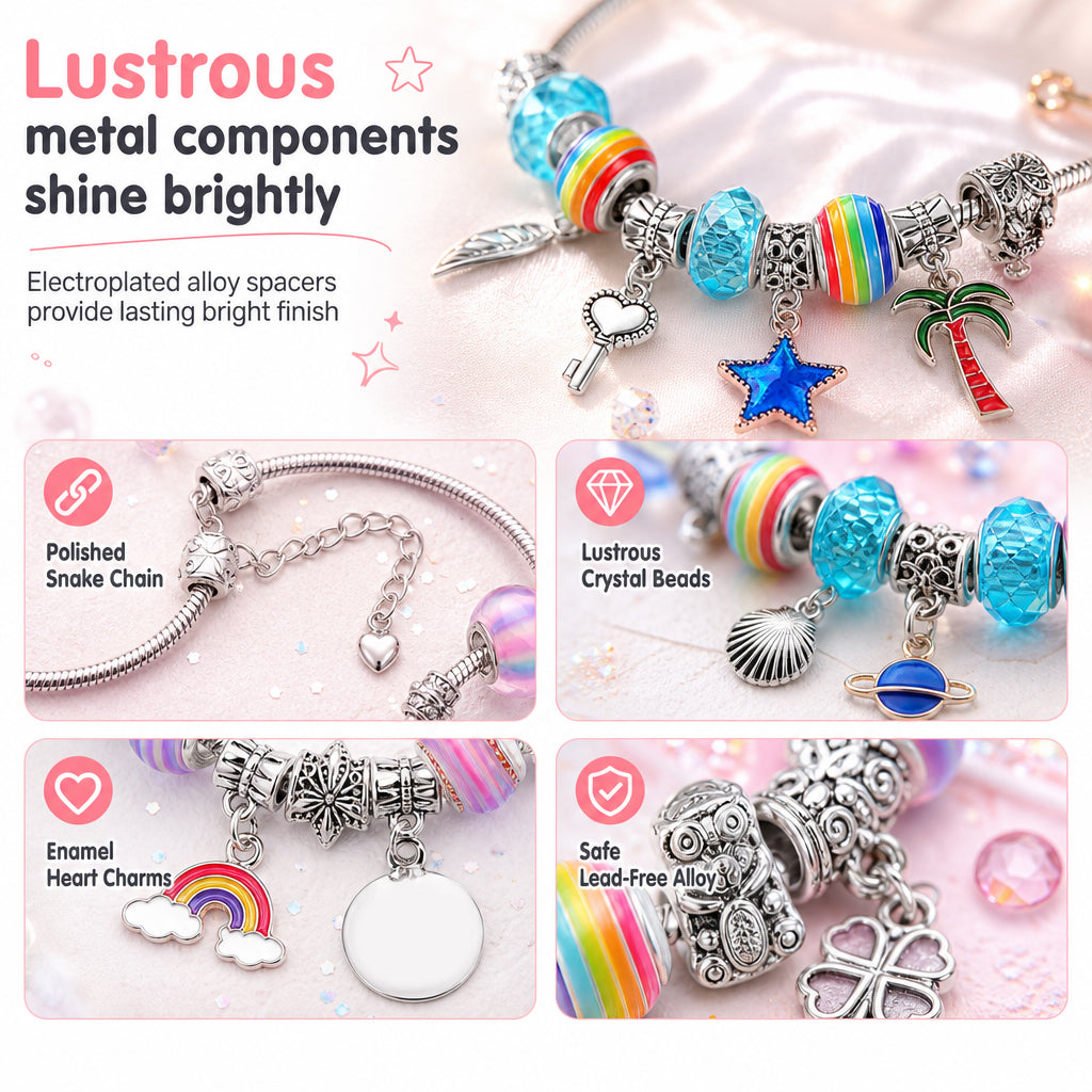 🥳2026 HOT SALE🥳💞50K+ SOLD! 🎄✨ 50% OFF! Kids DIY Charm Bracelet Making Kit – colorful beads & pendants, no tools needed. Screen-free creativity for kids! 👧💚