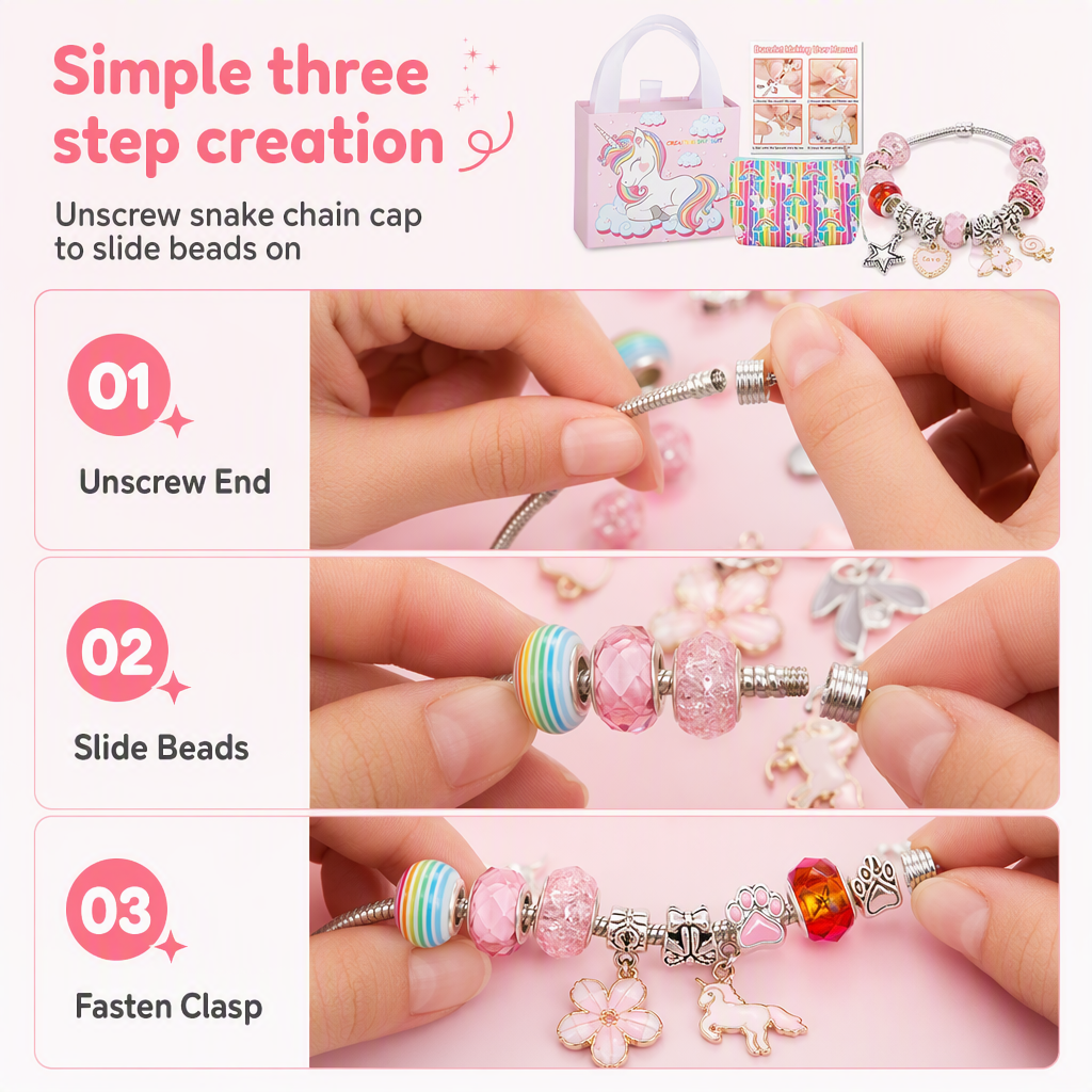 🥳2026 HOT SALE🥳💞50K+ SOLD! 🎄✨ 50% OFF! Kids DIY Charm Bracelet Making Kit – colorful beads & pendants, no tools needed. Screen-free creativity for kids! 👧💚