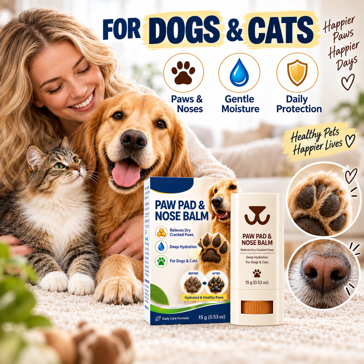 🥳2026 HOT SALE🥳💞50K+ SOLD! 🐾✨ 50% OFF! Paw Pad Balm – beeswax formula moisturizes & repairs dry paws & noses. Easy roll-up stick for dogs & cats. Gentle daily care! 🐶💚