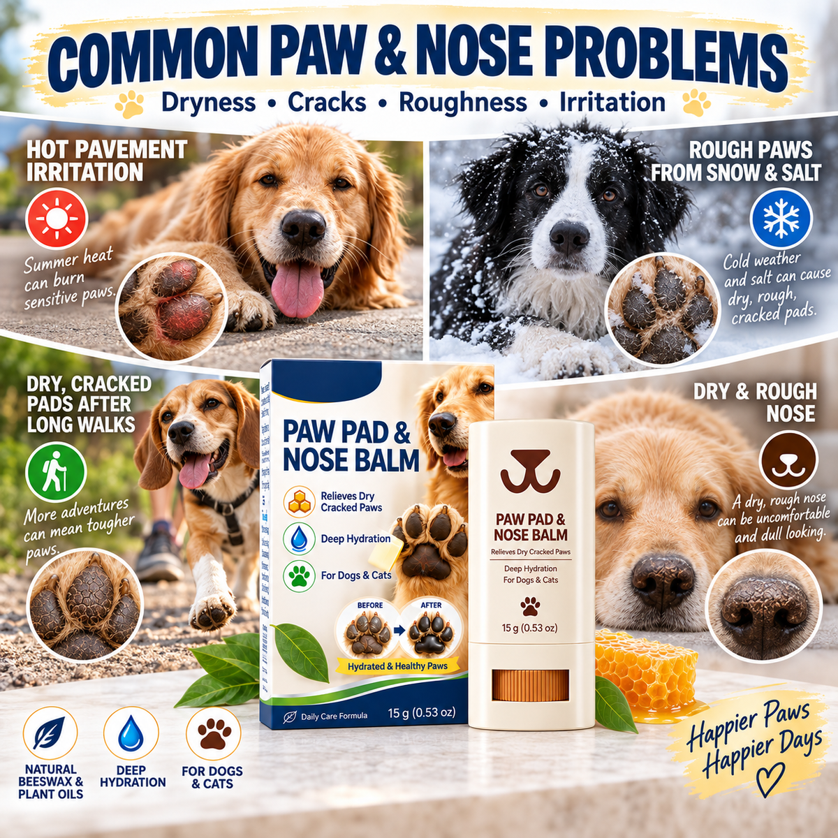 🥳2026 HOT SALE🥳💞50K+ SOLD! 🐾✨ 50% OFF! Paw Pad Balm – beeswax formula moisturizes & repairs dry paws & noses. Easy roll-up stick for dogs & cats. Gentle daily care! 🐶💚