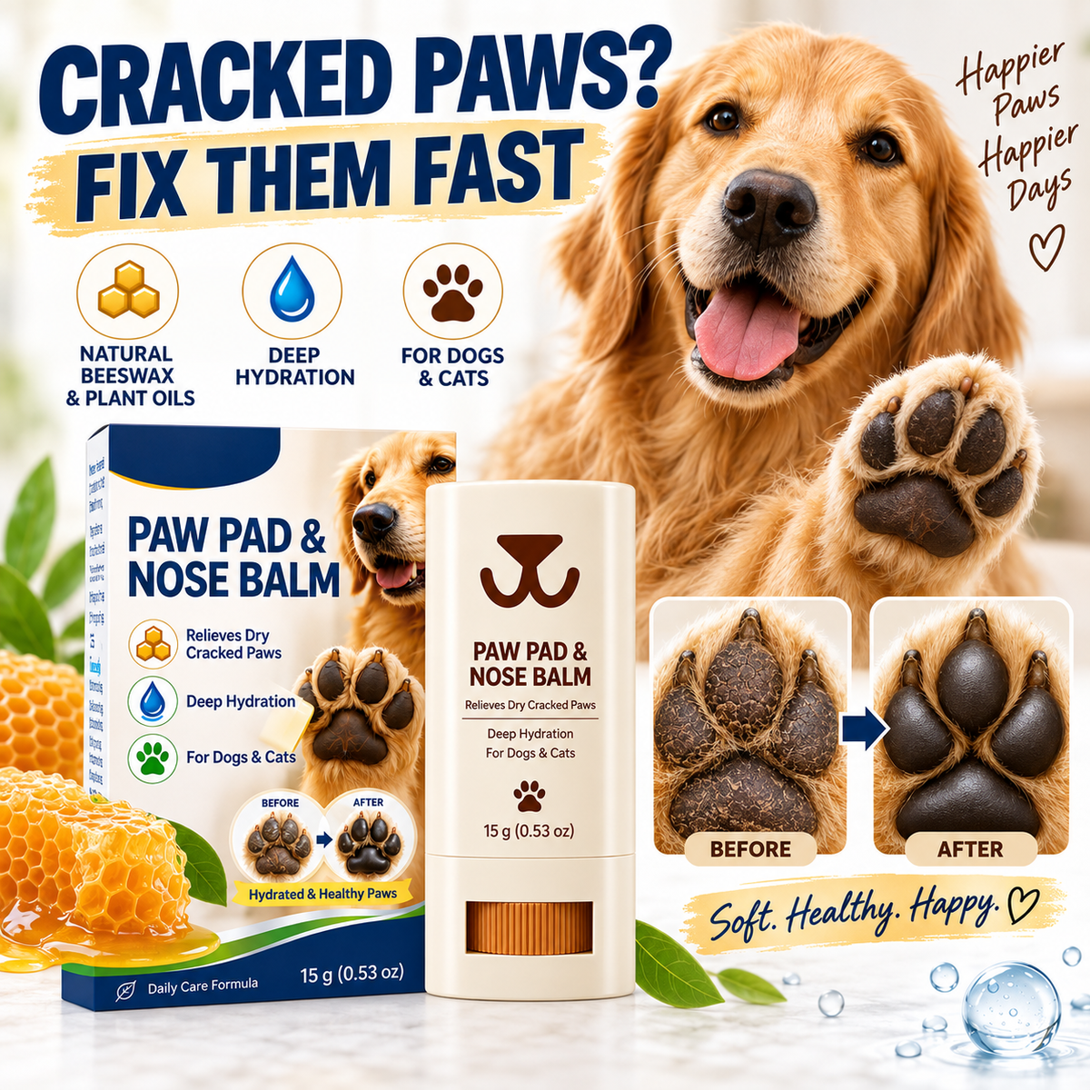 🥳2026 HOT SALE🥳💞50K+ SOLD! 🐾✨ 50% OFF! Paw Pad Balm – beeswax formula moisturizes & repairs dry paws & noses. Easy roll-up stick for dogs & cats. Gentle daily care! 🐶💚