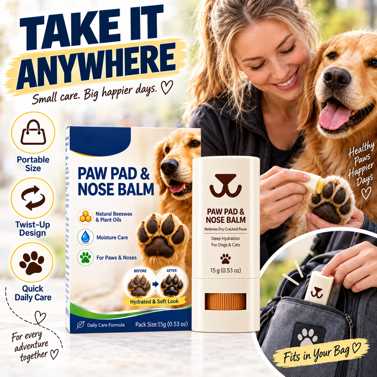 🥳2026 HOT SALE🥳💞50K+ SOLD! 🐾✨ 50% OFF! Paw Pad Balm – beeswax formula moisturizes & repairs dry paws & noses. Easy roll-up stick for dogs & cats. Gentle daily care! 🐶💚