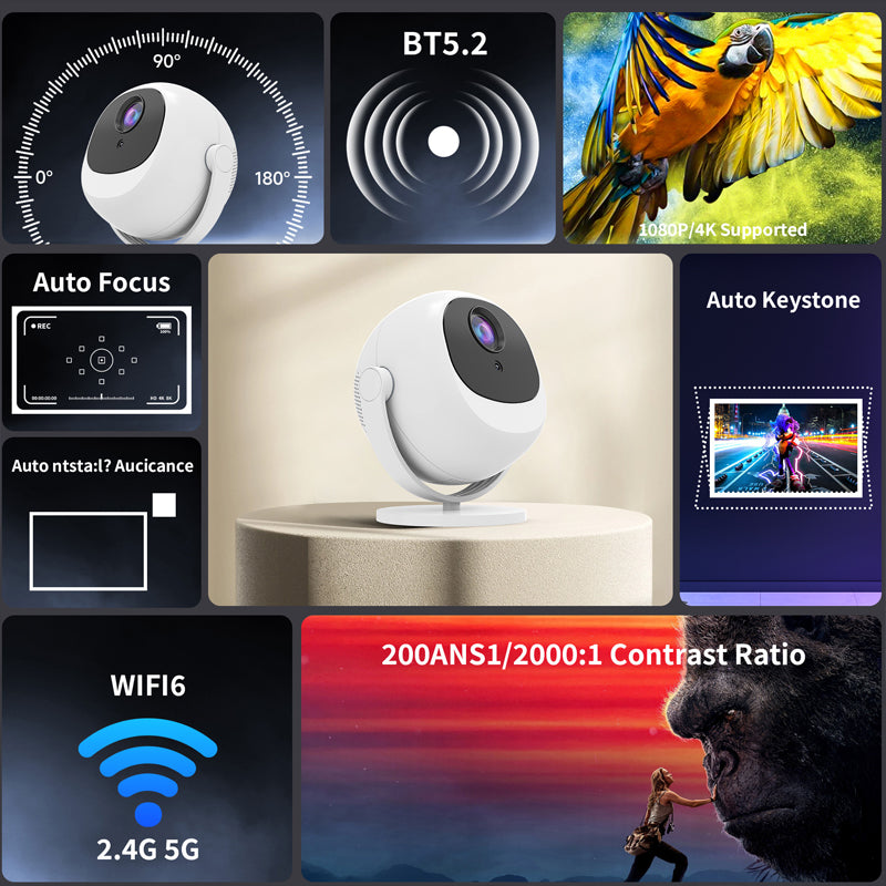 🥳2026 HOT SALE🥳💞50K+ SOLD! 📽️✨ 50% OFF! 360° Portable Smart HD Projector – native 1080P, 4K support, WiFi 6, Bluetooth, built-in Hi-Fi speaker. Project anywhere! 🎬💪