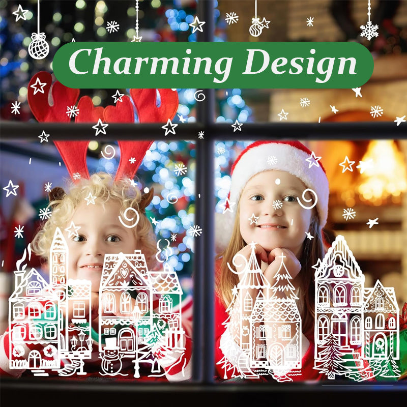 🥳2026 HOT SALE🥳💞50K+ SOLD! 🎄🪟 50% OFF! Christmas Village Window Cling Set – 78 pieces, static cling, no glue, reusable. Double-sided visible. Transform windows into a festive wonderland! ✨✅