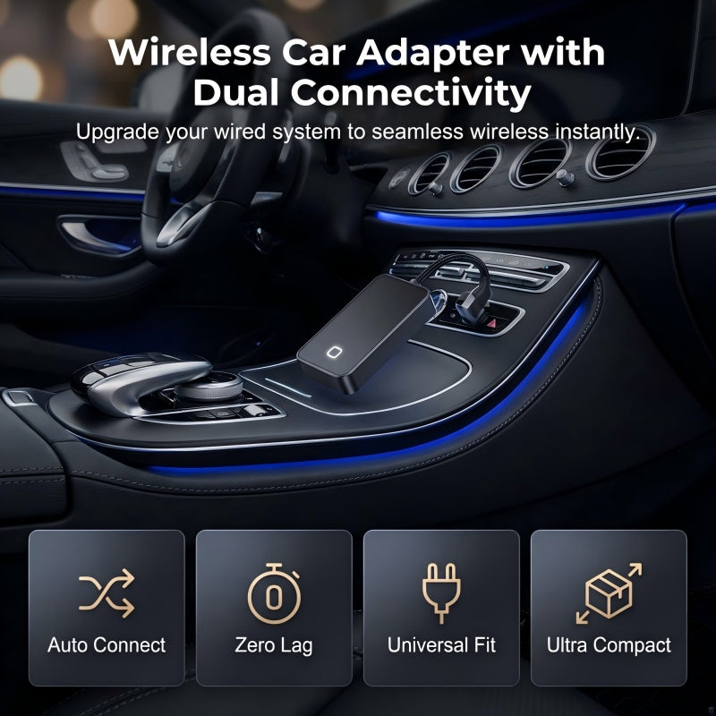 🥳2026 HOT SALE🥳💞50K+ SOLD! 🚗📱 50% OFF! 2-in-1 Wireless Car Adapter – auto-connect, 5GHz fast transmission, braided cable, ultra-compact. No more messy dashboard cables! ✨✅