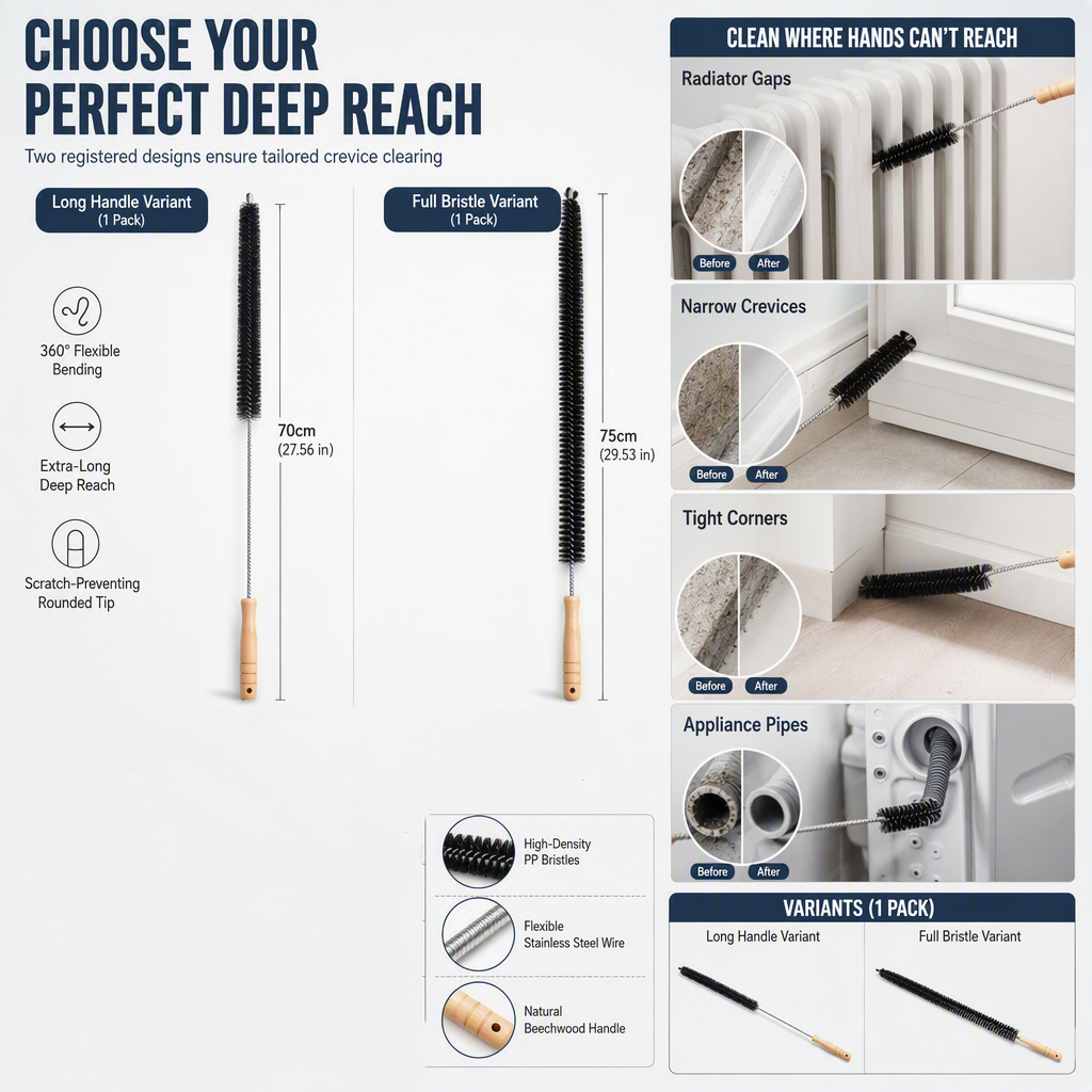 🥳2026 HOT SALE🥳💞50K+ SOLD! 🔧🧹 50% OFF! Long Handle Washing Machine Pipe Cleaning Brush – flexible stainless steel shaft reaches deep gaps, removes lint & dirt. For washer seals, dryer vents & radiators! 🛡️✅