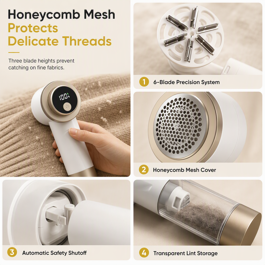 🥳2026 HOT SALE🥳💞50K+ SOLD! 🔋🧵 50% OFF! Rechargeable Fabric Shaver & Lint Remover – digital display, 3 speeds, 6 blades & honeycomb mesh. Renew clothes fast! ✨👕