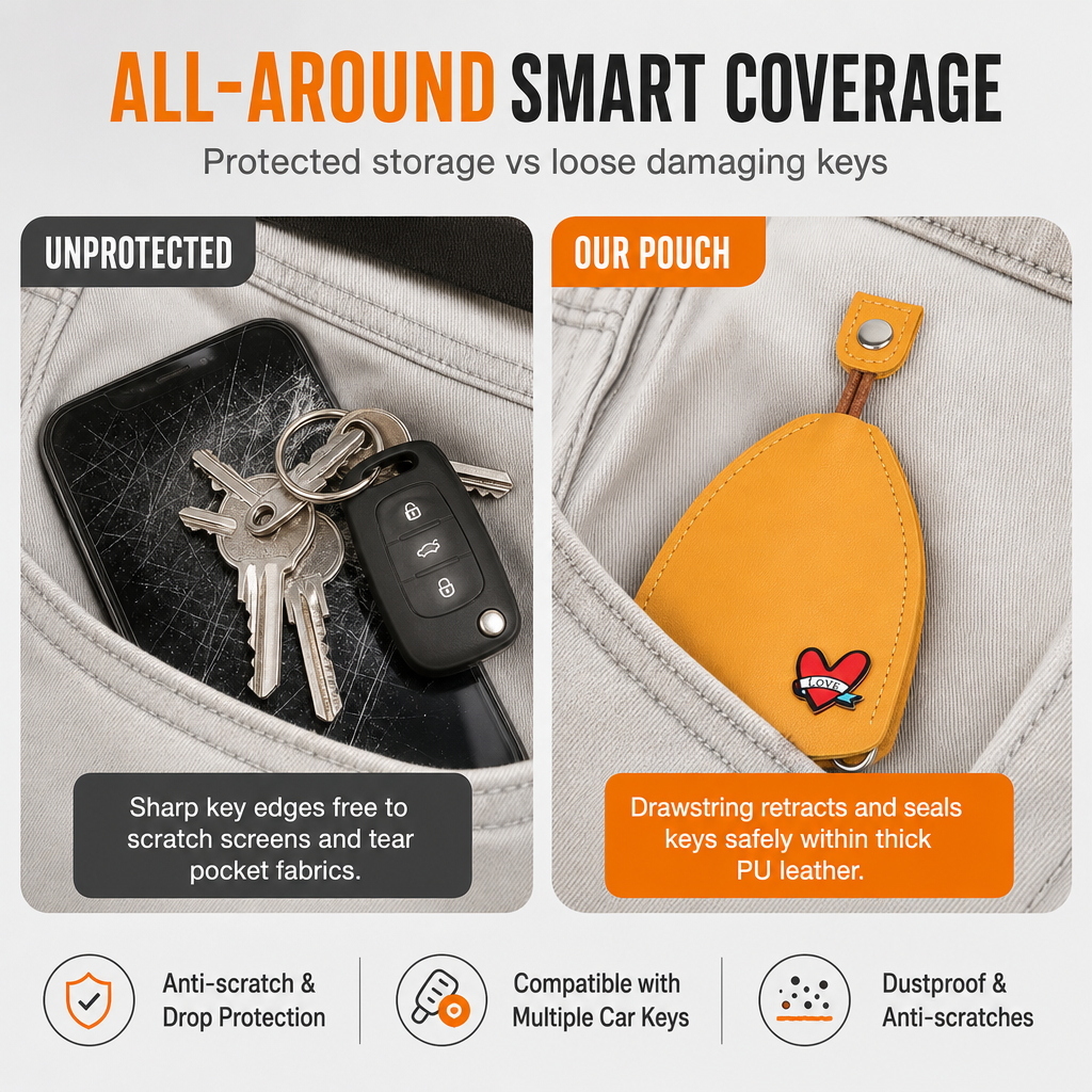 🥳2026 HOT SALE🥳💞50K+ SOLD! 🔑🛡️ 50% OFF! Cute Cartoon Pull-Out Car Key Case – PU leather protects keys & screens from scratches. Fits car remotes & house keys. No more pocket damage! ✨✅