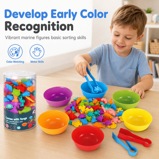 🥳2026 HOT SALE🥳💞50K+ SOLD! 🧩🌈 50% OFF! Montessori Color Sorting Toy – 36 figures, 6 cups & 2 tongs. Builds colour recognition, finger grip & early maths. Safe, durable & portable! 👶💚