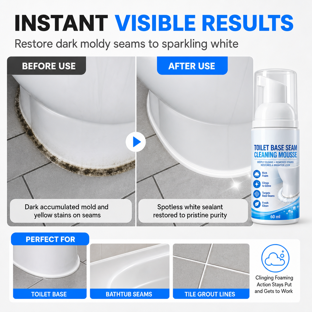 🥳2026 HOT SALE🥳💞50K+ SOLD! 🚽💨 50% OFF! Toilet Base Seam Cleaning Mousse – clinging foam penetrates deep crevices, dissolves grime without scrubbing. Instant visible results! 🧼✅