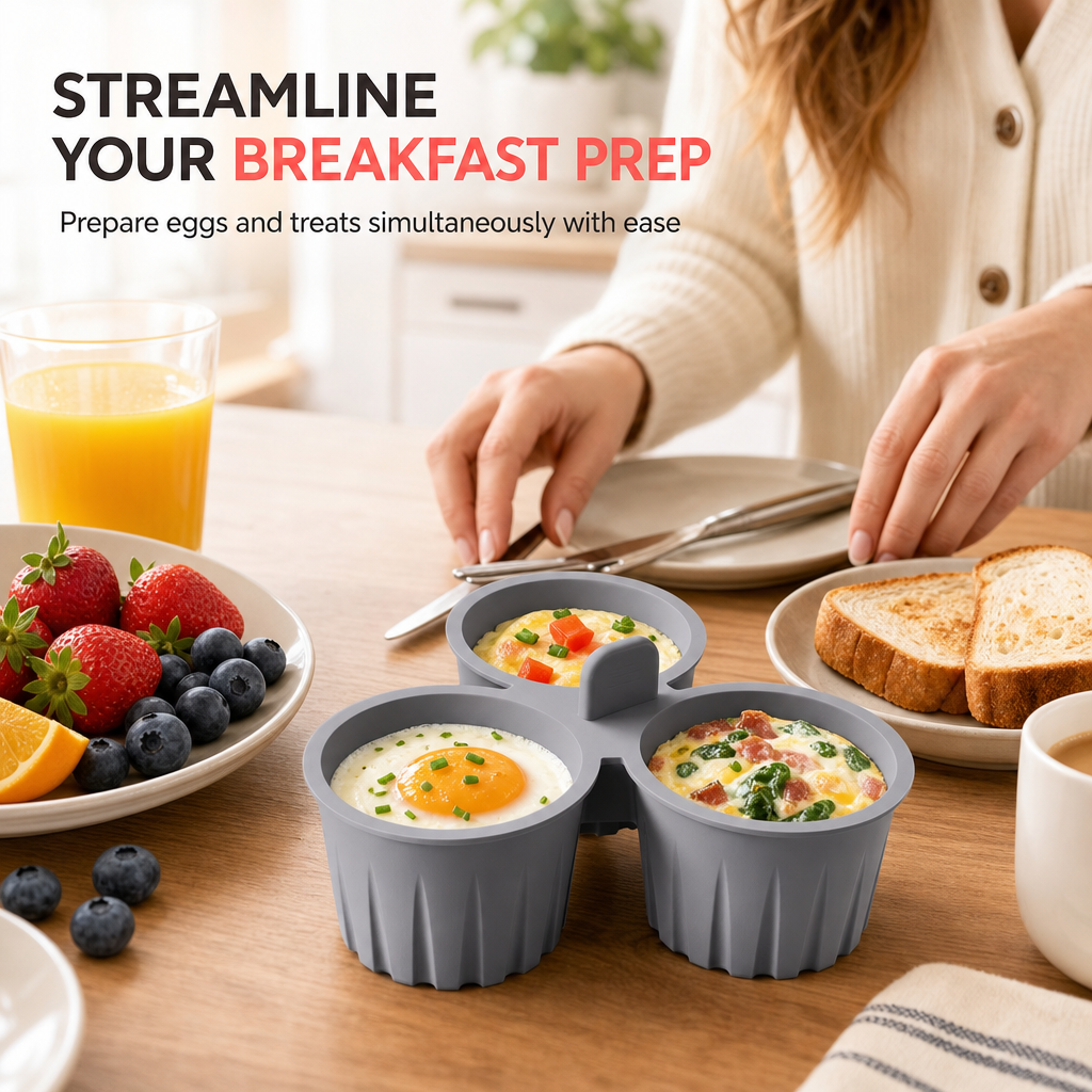 🥳2026 HOT SALE🥳💞50K+ SOLD! 🍳🥚 50% OFF! 3-Cavity Silicone Air Fryer Egg Mold – non-stick, food-grade, lift tab. Cook 3 eggs at once in air fryer, oven or steamer! 🛡️✅