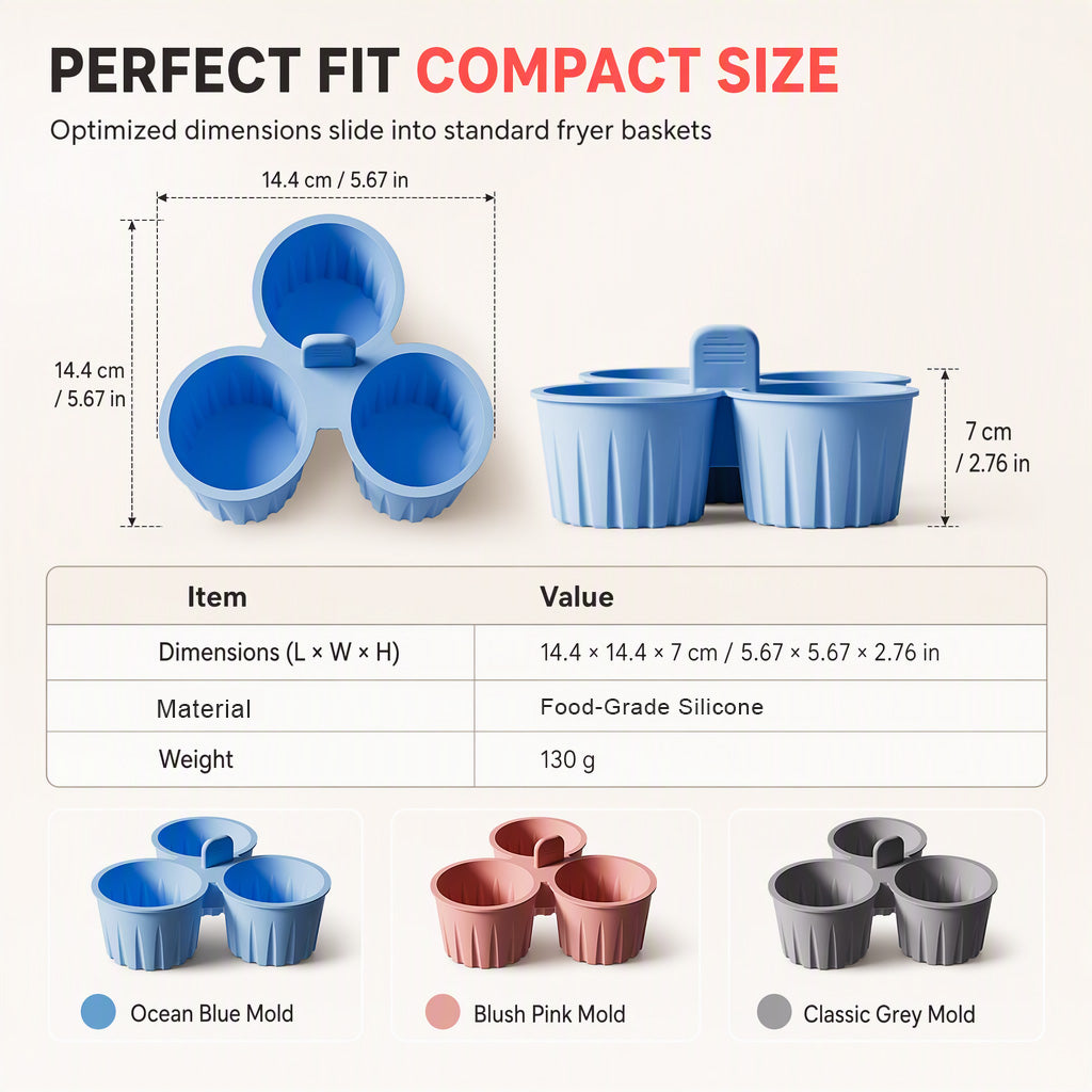 🥳2026 HOT SALE🥳💞50K+ SOLD! 🍳🥚 50% OFF! 3-Cavity Silicone Air Fryer Egg Mold – non-stick, food-grade, lift tab. Cook 3 eggs at once in air fryer, oven or steamer! 🛡️✅