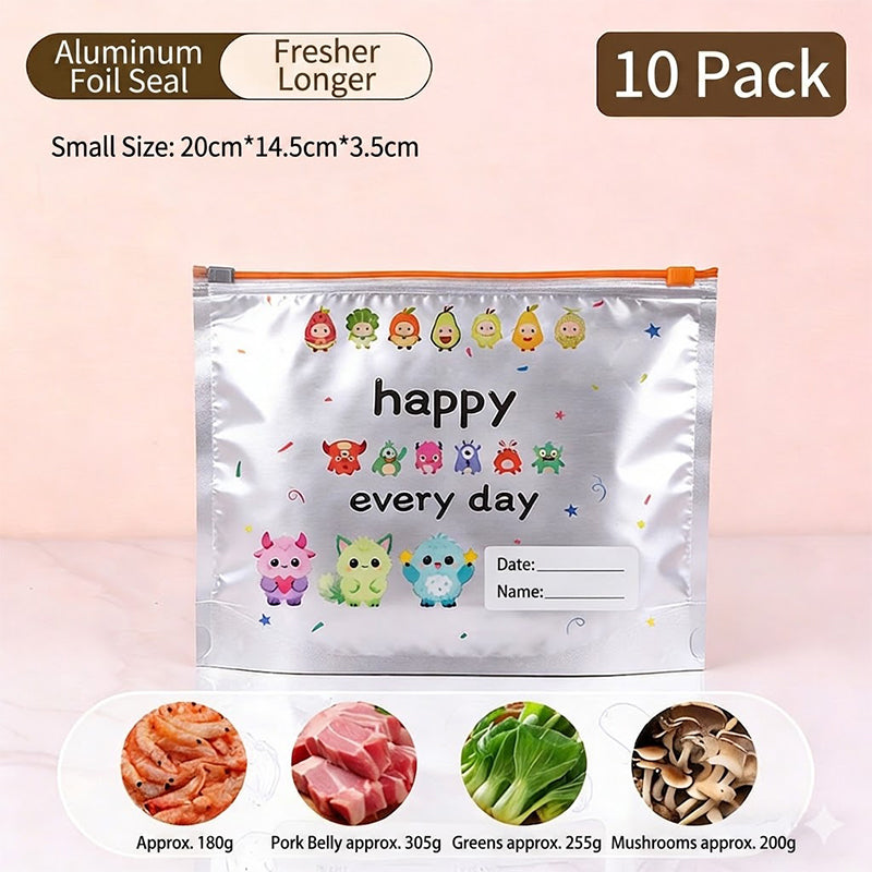 🥳2026 HOT SALE🥳💞50K+ SOLD! 🥡✨ 50% OFF! Reusable Aluminium Foil Storage Bags (10 Pcs) – airtight zip seal, freezer-safe, write-on label & stand-up base. Keep food fresh longer! 🧊💚