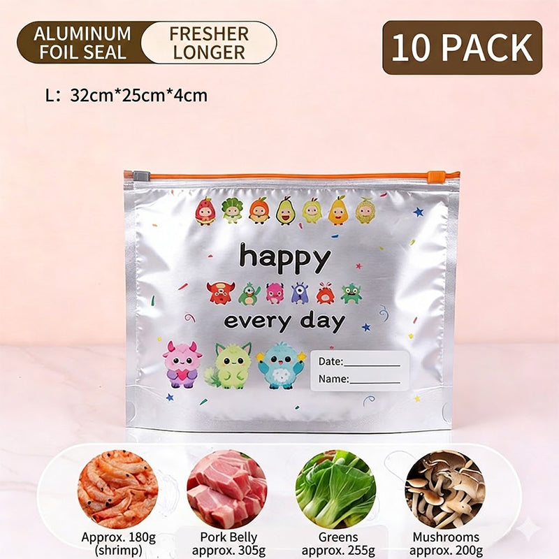 🥳2026 HOT SALE🥳💞50K+ SOLD! 🥡✨ 50% OFF! Reusable Aluminium Foil Storage Bags (10 Pcs) – airtight zip seal, freezer-safe, write-on label & stand-up base. Keep food fresh longer! 🧊💚